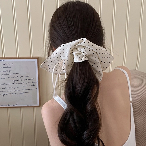 Elastici Per Capelli Con Sciarpa A Pois Stile Francese Per Donna Fiocchi In Tessuto Nastri Capelli Accessori Vintage