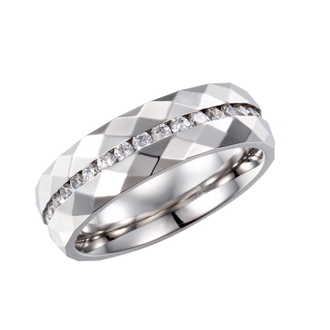 Anillo De Acero Inoxidable Facetado Geométrico Con Una Fila De Circonita Joyería De Moda Unisex