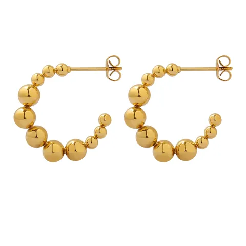 Beaded Hoop Ohrringe Gradient Polierter Titanstahl C-Förmige Stecker Minimalistischer Modeschmuck Für Damen