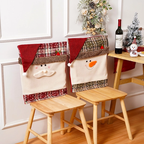 Coprisedie Natalizi Babbo Natale Pupazzo Di Neve Tessuto Flanella Sala Da Pranzo Ristorante Decorazioni Per Feste