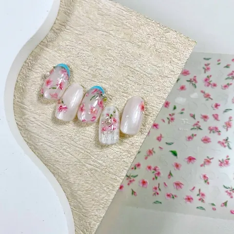 Japanese Sakura Nail Stickers Ultra Thin Self Adhesive Pink Peach Blossom Floral Decals For DIY Manicure Decoration Women