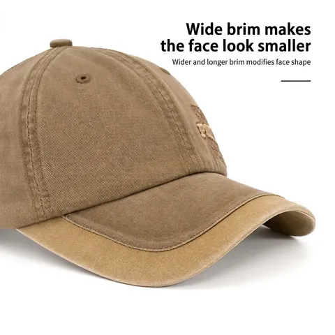 Men Vintage Washed Cotton Baseball Cap Contrast Color Embroidery Sun Hat Breathable Adjustable Soft Top Unisex