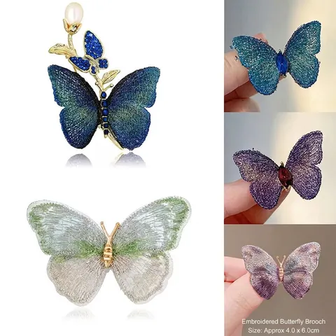 Spilla A Farfalla Ricamata Lega Metallo Strass Perla Artificial Vintage Elegante Spilla Da Risvolto Per Accessori Abbigliamento Donna