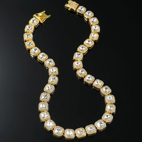 Hip Hop Square Link Rhinestone Necklace For Men Alloy Gold Silver Plated Iced Out Chain Fashion Jewelry Gift