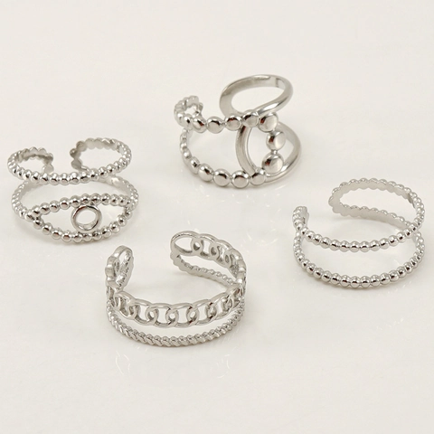 Adjustable Open Ring Stainless Steel 18K Gold Plated Geometric Chain Bead Fashion Jewelry For Women