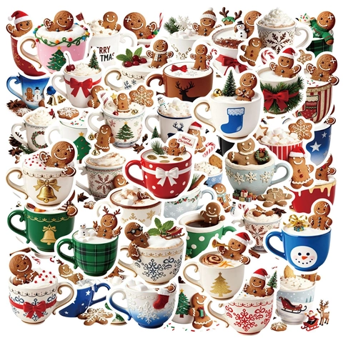 Adesivi Natalizi Omino di Pan di Zenzero Caffè Impermeabile Cartone Animato PVC Decalcomanie per Bottiglia d'Acqua Chitarra Laptop Scrapbook Festa Decorazione