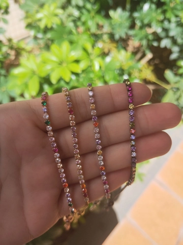 Tennis Bracelet With Rainbow Zircon Copper Adjustable Slider Clasp Boho Minimalist Style Jewelry For Women