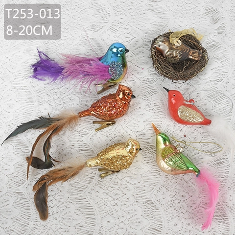 Christmas Bird Animal Hanging Ornaments Glitter Plastic Feather Sparkling Tree Decoration Holiday Party Accessory