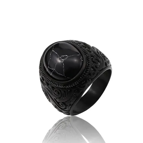 Anillo De Acero Inoxidable Vintage Con Piedra Preciosa Incrustada Joyería Gótica Punk Para Hombre