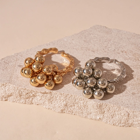 Alloy Irregular Cluster Spheres Open Ring Geometric Polished Bubble Design Minimalist Fashion Jewelry For Women