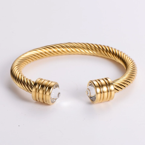 Bracciale Rigido A Cavo Ritorto Acciaio Inossidabile Con Zirconi Stile Hip Hop Punk Gioielli Per Uomo Donna
