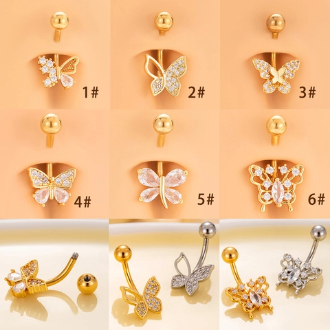 Piercing Ombelico Farfalla Acciaio Inossidabile Con Zirconia Pendente Gioielli Per Il Corpo Moda Elegante