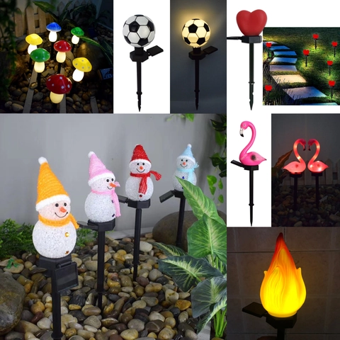 Solar Garden Stake Lights Outdoor Landscape Decoration Mushroom Snowman Flamingo Cactus Pumpkin Waterproof Pathway Decor Lawn Patio