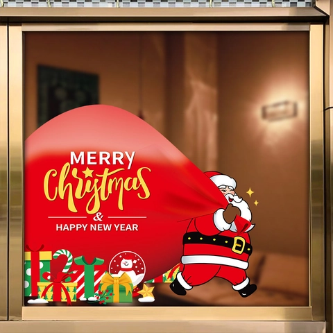 Christmas Window Stickers Static Cling PVC Santa Claus Double Sided Decals For Glass Door Shop Window Holiday Decor
