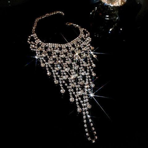 Strass Handharnas Ring Armband Koper Mesh Kwastje Waterdruppel Elegante Sieraden Voor Dames Luxe Mode Accessoire