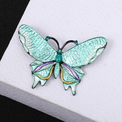 Butterfly Brooch Alloy Enamel Colorful Rhinestone Nature Style Pin Scarf Buckle For Women Suit Dress Accessory