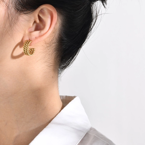 Twisted Rope Hoop Ohrringe Edelstahl Gold Vergoldet C-Form Geometrischer Modeschmuck Für Damen