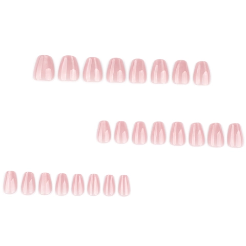 Korte Coffin Press On Nails Cat Eye Schimmer Nude Roze Glanzende Kunstnagels Voor Dames