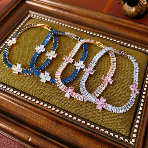 Bracciale A Fiori In Zircone Rame Taglio Baguette Zirconia Stile Coreano Gioielli Di Lusso Per Donna
