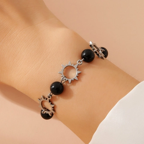 Stainless Steel Artificial Pearl Sun Moon Star Pendant Bracelet For Men Women Fashion Beaded Hand Chain Jewelry Gift