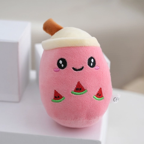 Boba Milk Tea Cup Plush Keychain Soft Stuffed Toy Bag Pendant For Backpack Accessory Cute Embroidered Fruit Gift