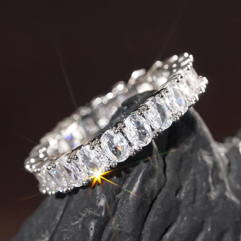 Eternity Band Ring Copper Inlaid Zircon Heart Marquise Square Oval Geometric Elegant Commuting Jewelry For Women