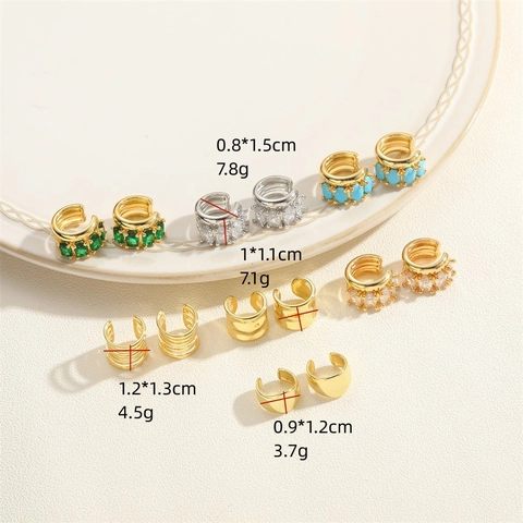 Pendientes Ear Cuffs De Moda Para Mujer Cobre Chapado En Oro Con Circonita Verde Esmeralda Turquesa Ovalado Geométrico Minimalista Chic Joyería