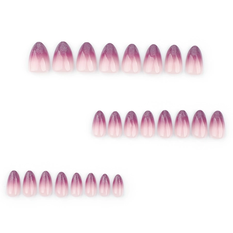Faux Ongles À Presser Dégradé Violet Rose Paillettes Style Français Amande Courte Pour Femmes