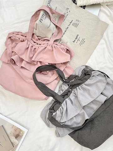 Korean Style Large Capacity Suede Ruffle Tote Bag For Women Fashion Solid Color Shoulder Handbag With Magnetic Buckle