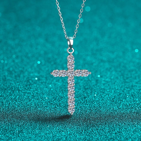 Collana Con Ciondolo A Croce In Argento Sterling 925 Con Moissanite Scintillante Gioielli Religiosi Per Donna
