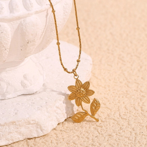Collier Pendentif Tournesol Plaqué Or 18K Acier Inoxydable Bijoux Vintage Créatifs Pour Femmes