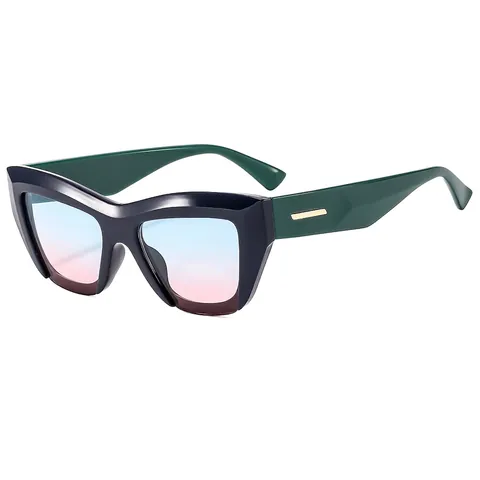 Lunettes De Soleil Oeil De Chat Retro Femmes Hommes Monture PC Verres PC Protection UV400 Monture Epaisse Decoration Dore