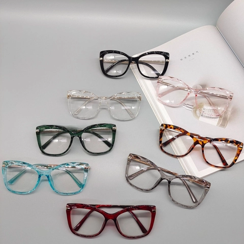 Occhiali Anti Luce Blu Cat Eye Montatura TR Aste In Metallo Grande Quadrato Taglio Geometrico Moda