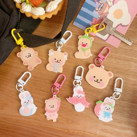 Simpatico Portachiavi Orso Coniglio Ragazza Cartone Animato Ciondolo In Acrilico Per Zaino Borsa Arredamento Stile Ins Regalo