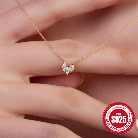 Elegante Collana Con Pendente a Goccia d'Acqua in Zirconia Marquise in Argento Sterling 925 Catena per Clavicola Minimalista Placcata in Oro