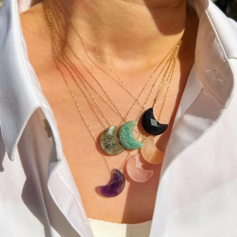Collana Con Ciondolo a Luna in Pietra Naturale Acciaio Inossidabile Vintage Per Donna Gioielli Di Moda Celeste