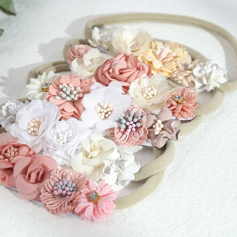 Baby Flower Headband Soft Elastic Nylon Hair Band Handmade Fabric Floral Accessory For Newborn Toddler Girls Party