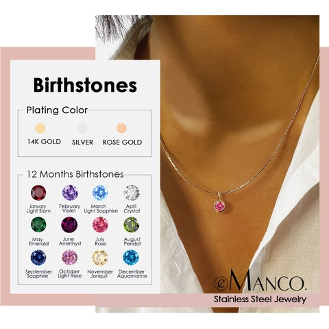 Roestvrij Stalen Geboortesteen Hanger Halsketting Kleurrijke Ronde Strass Bedel Box Ketting Voor Dames Mode Sieraden Cadeau