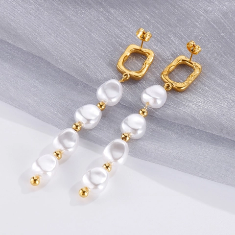 Orecchini Pendenti Geometrici in Acciaio Inossidabile Con Perle Artificiali Eleganti Placcati Oro Rosa a Frange Lunghe Gioielli Donna