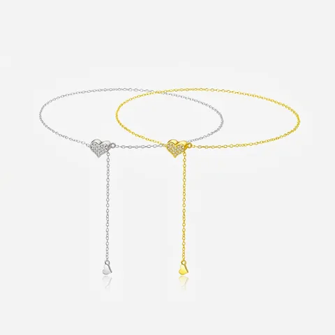 Minimalist 925 Sterling Silver Heart Pendant Bracelet For Women Adjustable Pull-Chain Design Rhinestone Inlaid Fashion Jewelry Gift
