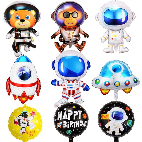 Astronaut Space Rocket UFO Aluminum Foil Balloons For Kids Birthday Party Decoration Cartoon Ship Mylar Balloons
