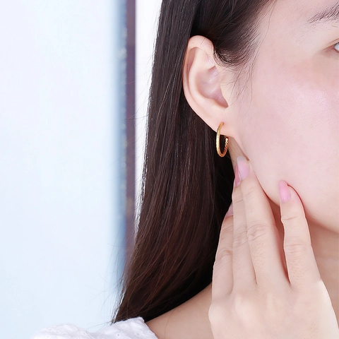 Stainless Steel C-Shaped Hoop Earrings Hammered Texture Irregular Geometric Trendy Minimalist Jewelry For Women