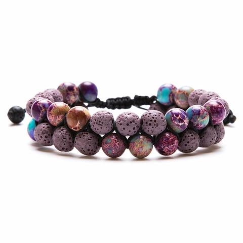 Natural Stone Beaded Bracelet Handmade Double Layer Adjustable Lava Rock Emperor Stone Tiger Eye Healing Jewelry Men Women