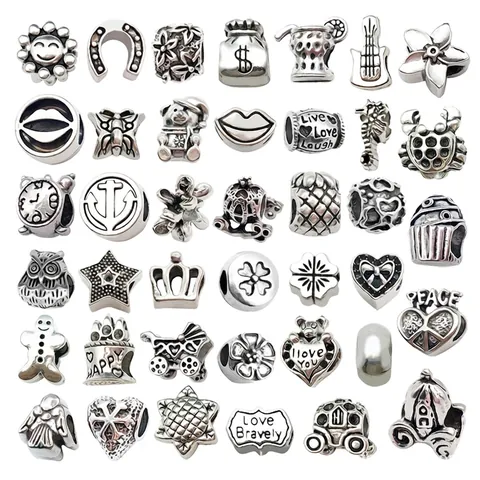 Perline Con Foro Grande In Lega Di Argento Antico Per Creazione Gioielli Fai Da Te Bracciale Collana Forme Miste Stile Retrò