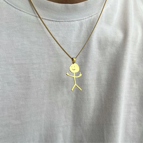 Collar Con Colgante De Figura De Palo Divertido Dedo Medio Estilo Graffiti Joyería De Acero Inoxidable Halloween