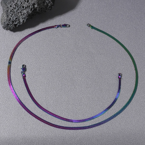 Iridescent Regenbogen Schlangenkette Halskette Und Armband Edelstahl Minimalistische Flache Knochen Schmuck Für Männer Frauen
