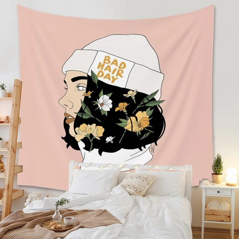 Arazzo Da Parete Poliestere Illustrazione Moderna Ragazza Fiore Arte Coperta Appesa Per Camera Da Letto Decorazione Estetica