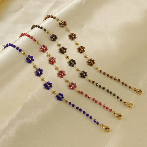 18K Acero Inoxidable Cristal Flor Collar Pendientes Pulsera Joyería Para Mujer Floral Elegante Dulce Chapado Accesorio