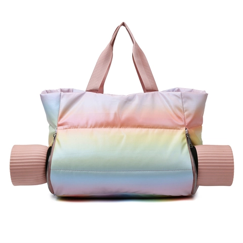 Gesteppte Puffer Sporttasche Regenbogen Farbverlauf Wasserdichte Reisetasche Mit Yogamattenhalter Nass Trockentrennung