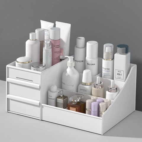 Desktop Makeup Organizer Cosmetics Storage Box PP Plastic Drawer Style Multi Compartment Skincare Display Rack Vanity Case